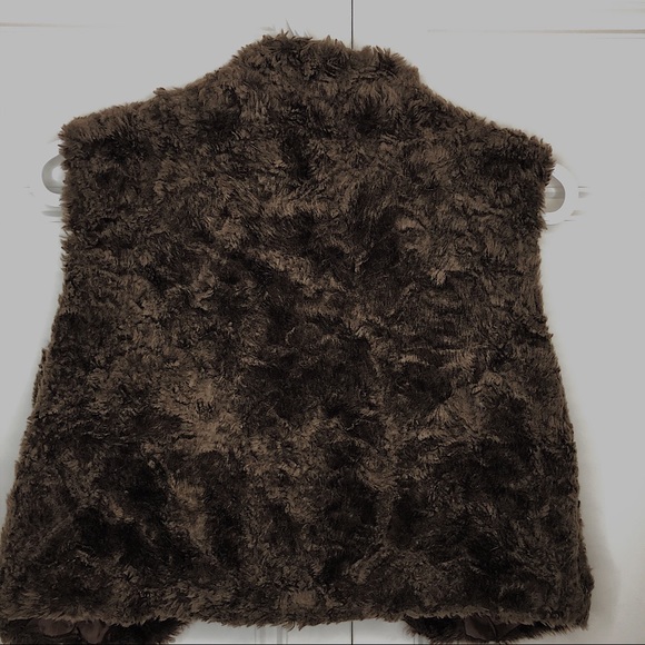 Bongo Faux Fur Vest Pearl Dark Brown Crop Jacket - Picture 5 of 8